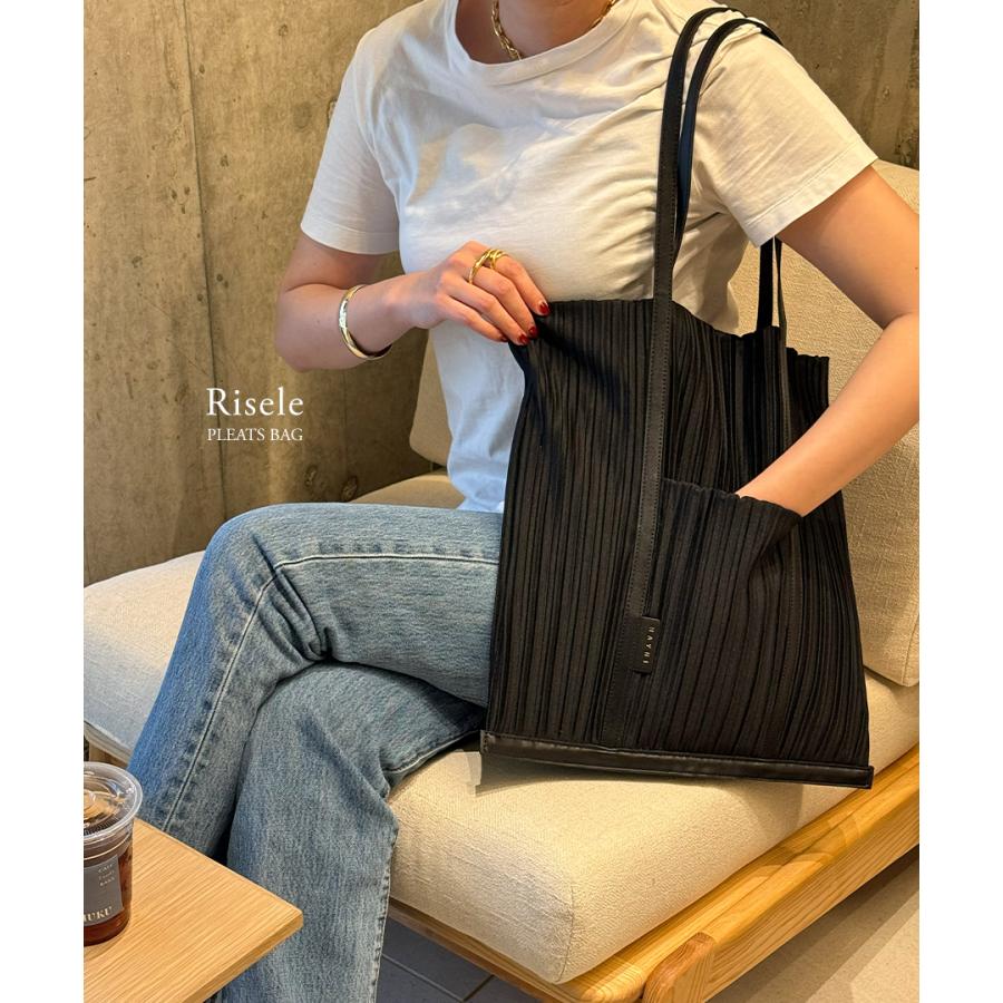 トートバッグ レディース「Risele リゼル Mサイズ」プリーツバッグ 大きめ A4 サブバッグ 韓国 軽量 軽い 黒 可愛い 大容量 ヘイニ HAYNIの画像