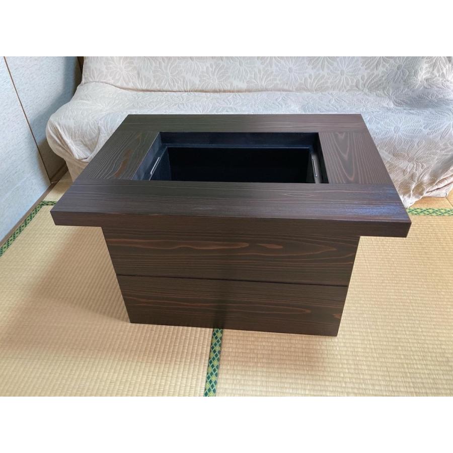 ちびソファー囲炉裏テーブル 800x600x500mm 灰 五徳 3点セット : 木製