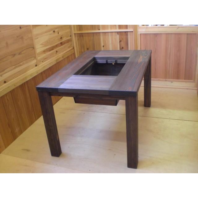 ダイニング囲炉裏テーブル1200mm と木製椅子4脚のセット テーブル