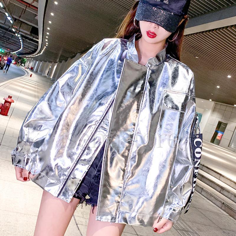 メタリックジャケット女性 スタイリッシュ 光沢 レディース 春服 