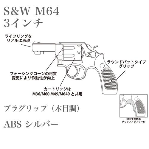 マルシン工業 マルシン S&W M64 2025年 プラグリップ ABS シルバー 3