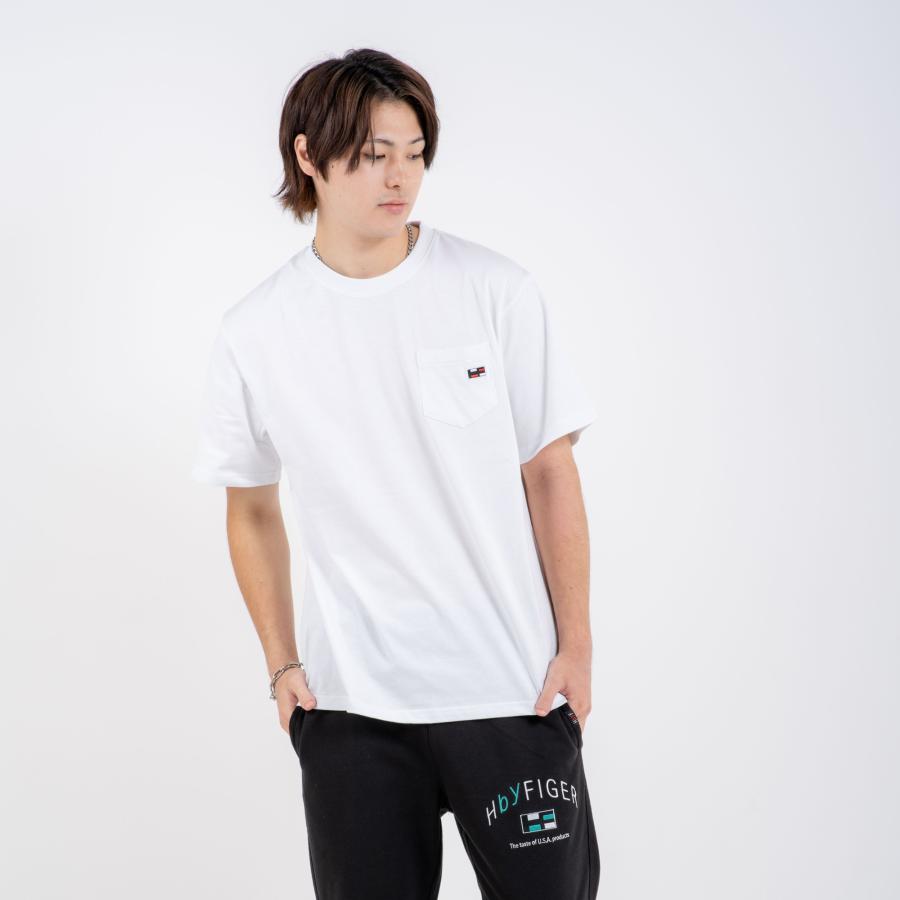 ポケT 半袖 Tシャツ 無地【H by Figer】ワンポイント 刺繍 フラッグ