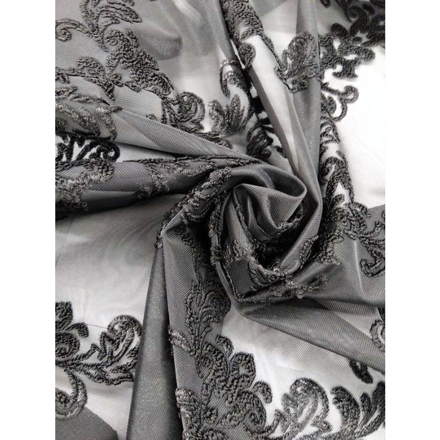 北欧 ダマスク柄ジャガードカーテン＆レースカーテン2枚組