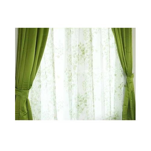 遮光カーテン レースカーテン 4枚セット クリスタ 幅100×丈135cm グリーン 726037 (サテン風厚地カーテン 北欧デザインレース おしゃれ 新生活 水洗いOK 九装)