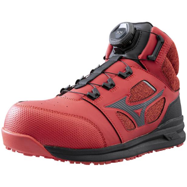 【新品】MIZUNO 安全靴 LS II 73M BOA メンズ レッド オールマイティ LSII 73 M BOA (ダイヤル／ミッドカット