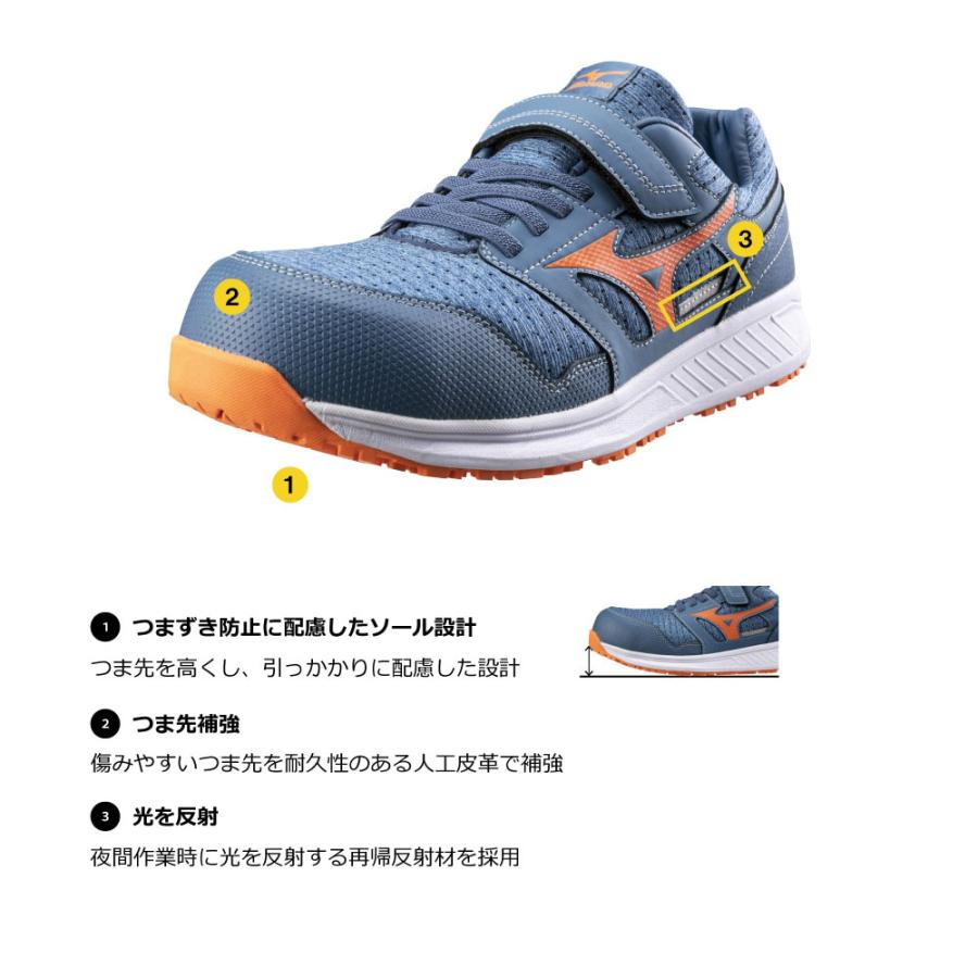 オールマイティ ワークシューズ 27cm ブルー×オレンジ EU 33 L F1GA230227270 ミズノ [作業靴 ワーキング スニーカー ユニセックス ローカット 紐靴 軽量 ] オールマイティ ミズノ ワークシューズ 26cm ブルー×オレンジ EU 33 L