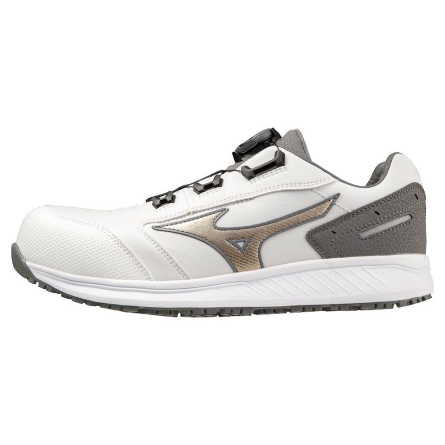 オールマイティ ミズノ ワークシューズ 26cm ホワイト×ゴールド×グレー