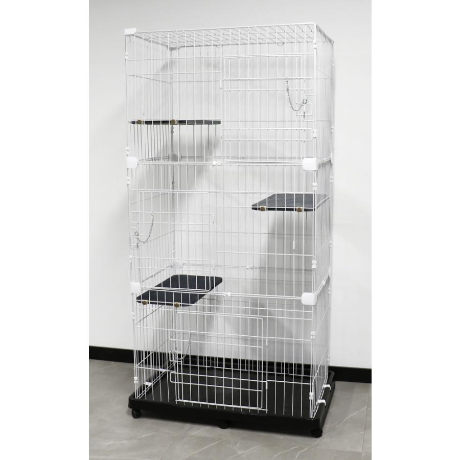 キャスター付き ケージ 3段 ホワイト (ゲージ サークル 猫用ハウス 猫