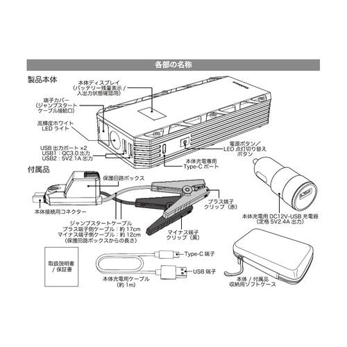 Kashimura（カシムラ） ジャンプスターター 12000mAh ディスプレイ付き