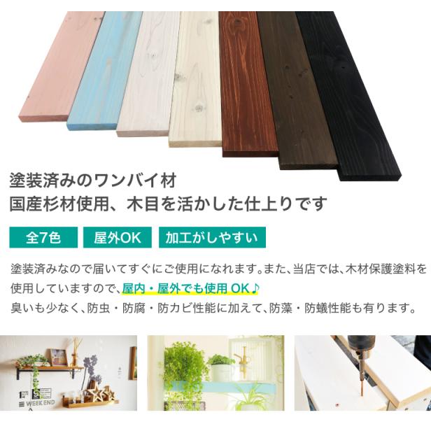 塗装ディメンションランバー ワンバイフォー ホワイト 19×89×900mm