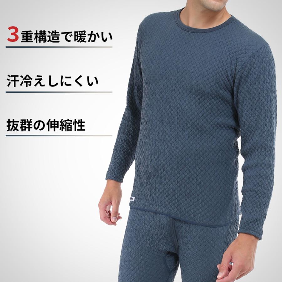 ひだまり 紳士用肌着 長袖 丸首 シャツ L ネイビー チョモランマ 日本