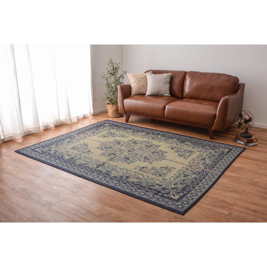 い草センターラグ(裏貼り) カノン ブルー サイズ230×230cm 萩原 [抗カビ 消臭 ホットカ−ペット／床暖房対応] 爆買