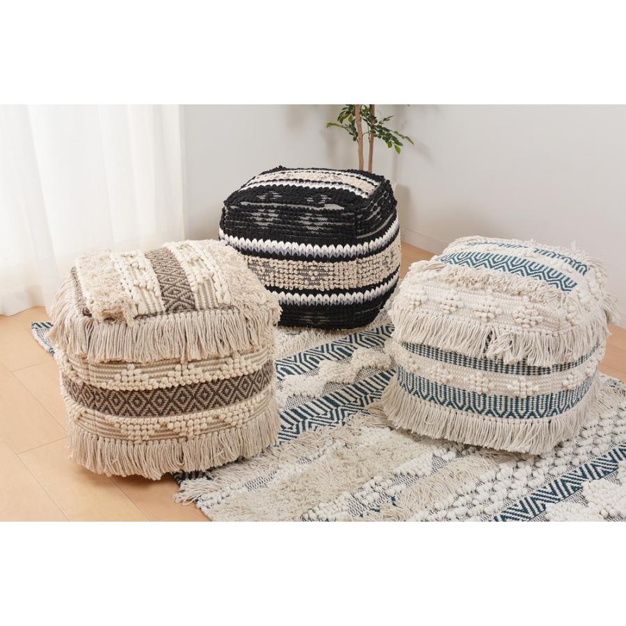 手織りならでは立体的な模様がポイントのインド綿スツール VIAJERO(ビアヘロ) ネイビー/ブルー サイズ40×40×40cm 萩原 [BOHO コットン インド製] ラグ マット 約185×185cm ダークグレー 天然素材 インド綿 コットン