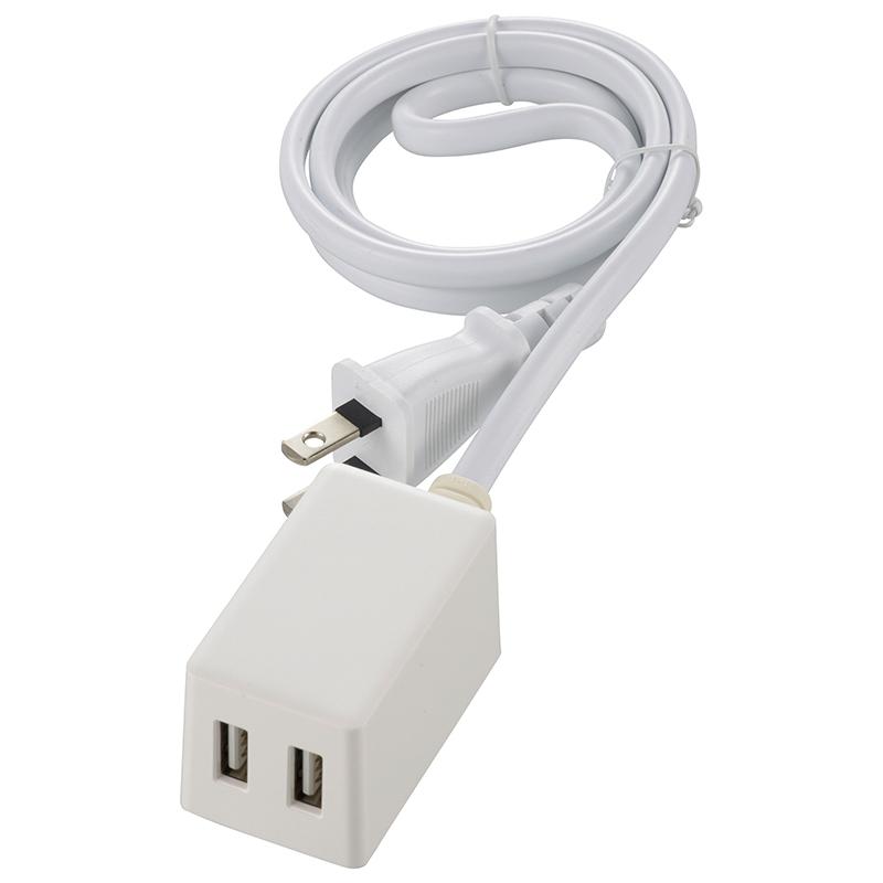オーム電機 コードが長いUSB充電器 USB2個口 1m 白00-1827 HS-1MUSB2.4X2[電源タップ・延長コード:USBポート付タップ]｜hc7