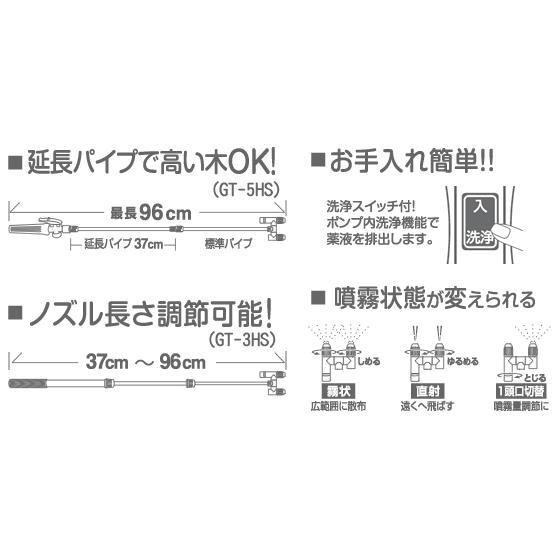 肩掛け式乾電池噴霧器(ハイパワー) ガーデンマスター GT-3HS 工進 [噴霧 乾電池 園芸 花 庭 除草 消毒 雑草 農薬 ガーデニング]｜hc7｜03