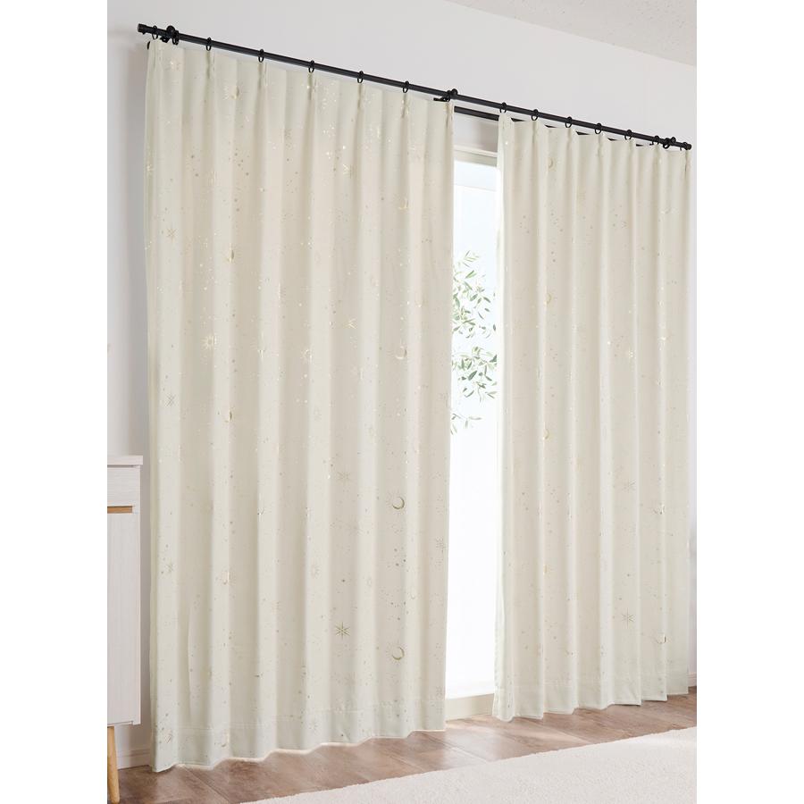 2級遮光カーテン 星柄 アイボリー 幅150x丈205cm 1枚組 日本製