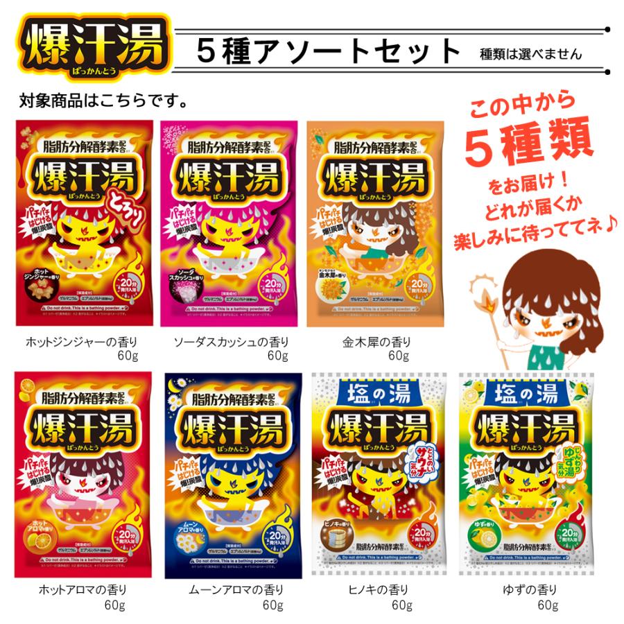 爆汗湯など。入浴剤 詰め合わせ。 爆汗湯 5種 アソート 5個セット 発汗入浴剤 (入浴剤 炭酸浴 発汗 脂肪
