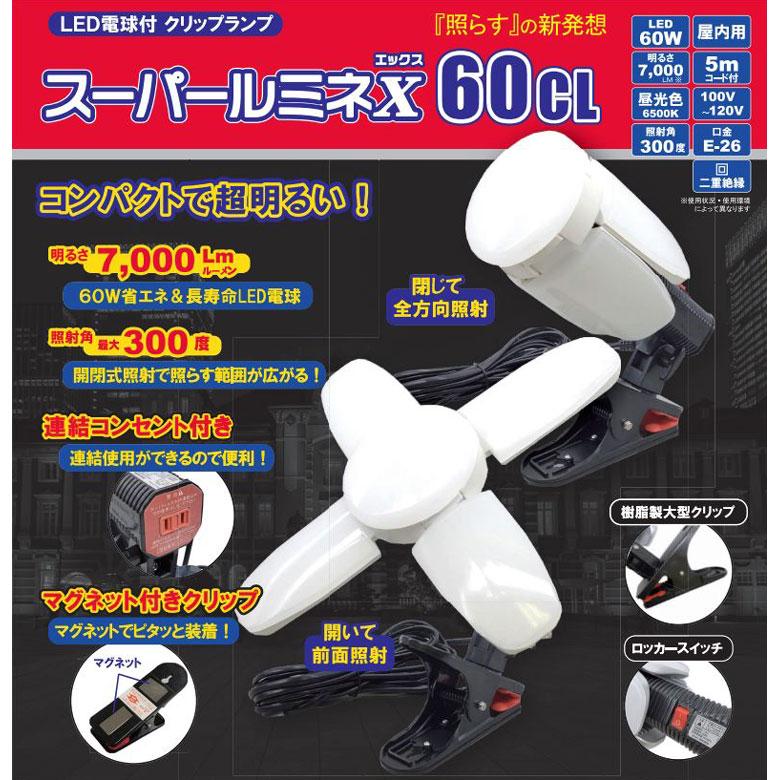 熱田資材 LED電球付 クリップランプ スーパールミネX 60W 屋内用 SLX