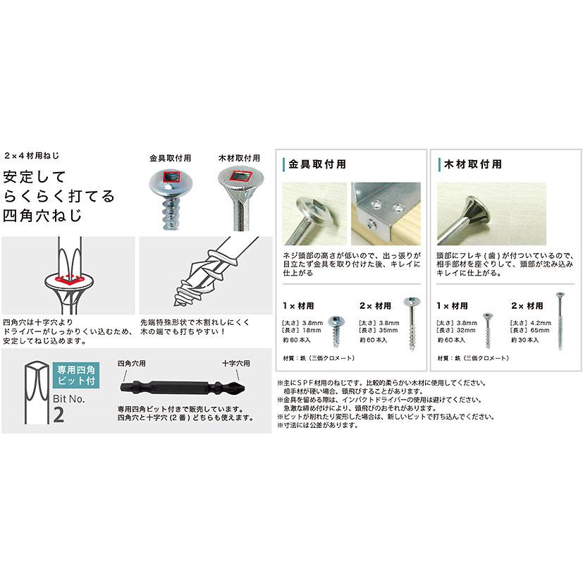 ゆうパケットパフ可）八幡ねじ 1×材と金具用 四角穴ねじ 太さ3.8mm×長