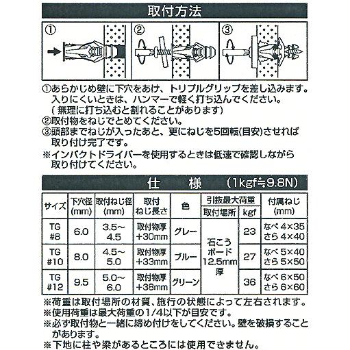 （メール便可）八幡ねじ トリプルグリップ 中空・非中空壁兼用 TG#10 ブルー 4本｜hcbrico｜02