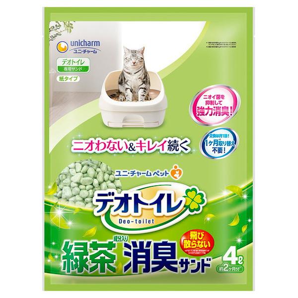 ユニ・チャーム unicharm デオトイレ 飛び散らない緑茶成分入り消臭サンド 4L 67616｜hcgooday