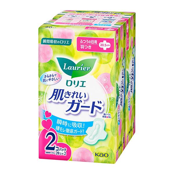 ロリエ 肌きれいガード ふつうの日用 羽つき 20コ入×2 生理用品 花王
