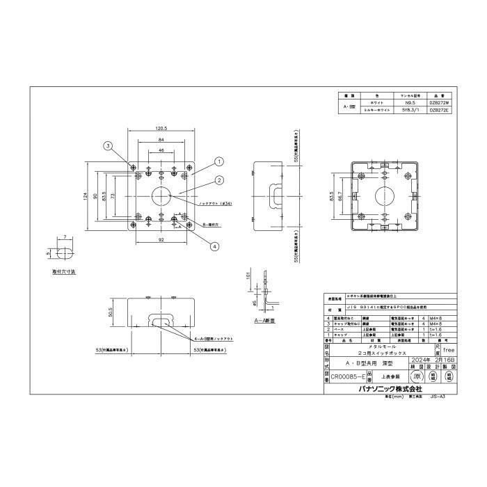 Panasonic（パナソニック） メタルモール 2コ用スイッチボックス A・B 