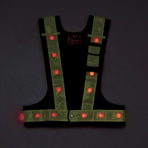 緑十字　多機能LEDセーフティベスト　紺　赤発光　1着　※配送毎送料要　メッシュ生地　238099　フリーサイズ　黄反射