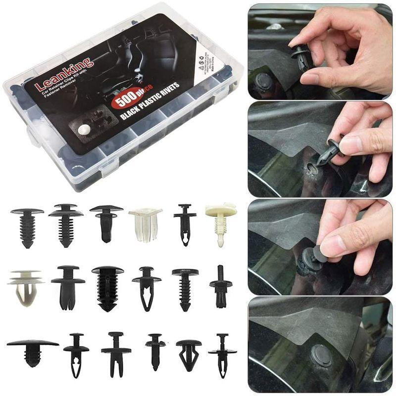 Leanking バンパークリップ 500pcs 18種類 内張りはがしセット付属 車用リベット クリップクランプツール 内張クリップ トリ タイヤストッパー Ilgaimportadora Com