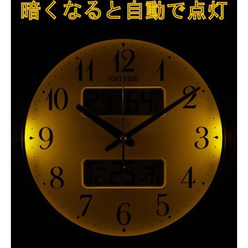 ■RHYTHM 電波 壁掛け時計(アナログ表示) 温湿度計付き カレンダー付 暗所自動点灯機能付き 連続秒針 ブラウン Φ344×52mm【1613041:0】[店頭受取不可]の画像