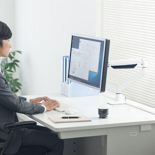 ■SANWA 水平垂直多関節液晶モニターアーム(ホワイト)【1613287:0】[店頭受取不可]の画像
