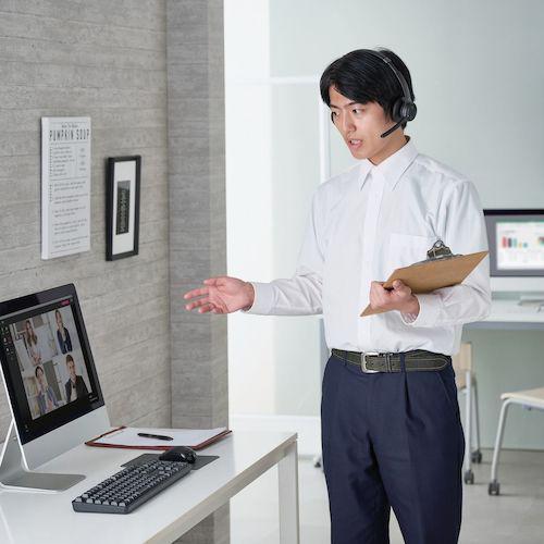 ■ELECOM Bluetooth対応ヘッドセット ノイズリダクションマイク機能付き ブラック【5351019:0】[店頭受取不可]の画像