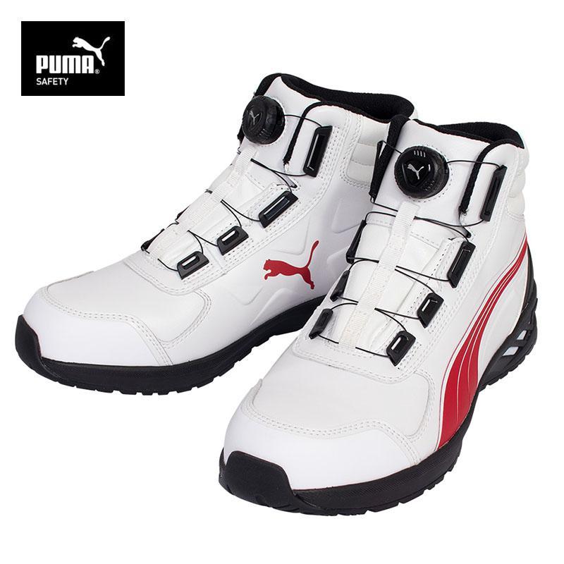 プーマ 安全靴 PUMA ライダー 2.0 ホワイト＆レッド ディスク ミッド 