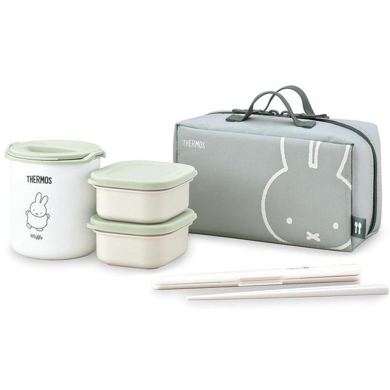[即納在庫品]  THERMOS サーモス 保温弁当箱 ミッフィー DBQ-256B LTG ライトグリーン ポーチ付 キャラ弁 子供用 ごはん＋おかず×2 ハシ付き
