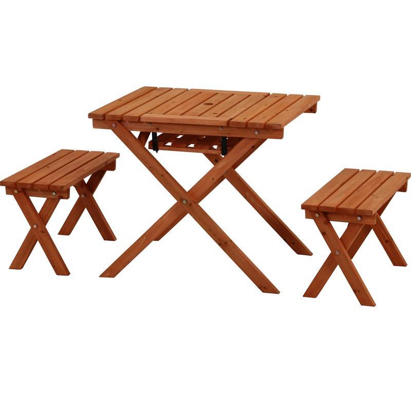 杉材BBQテーブル＆ベンチミニ コンロスペース付 送料無料 不二貿易 杉材BBQテーブル＆ベンチセット ミニ コンロスペース付