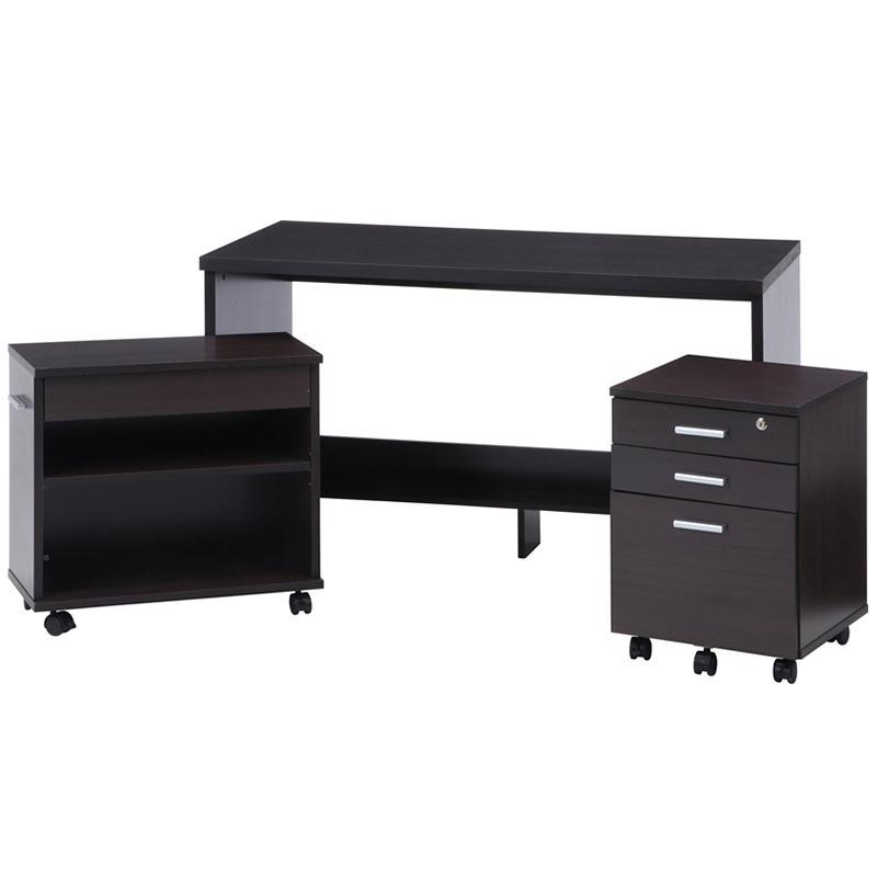 デスク 机 チェスト ラック 3点セット 引き出し 棚 ブラウン 収納