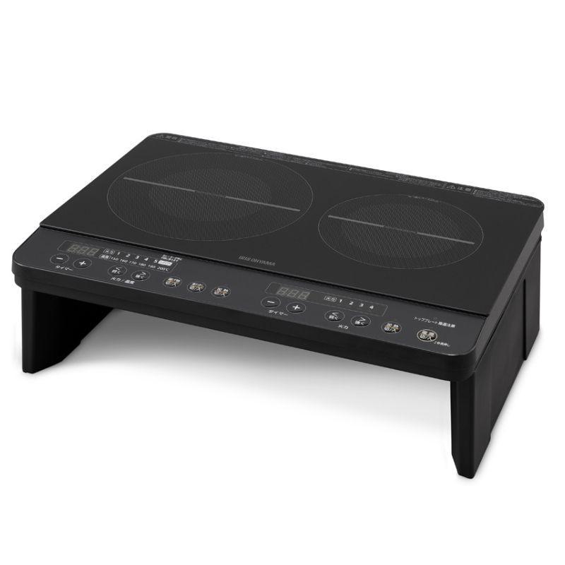 即納在庫品] アイリスオーヤマ 2口IHコンロ脚付 ブラック IHK-W13S-B 