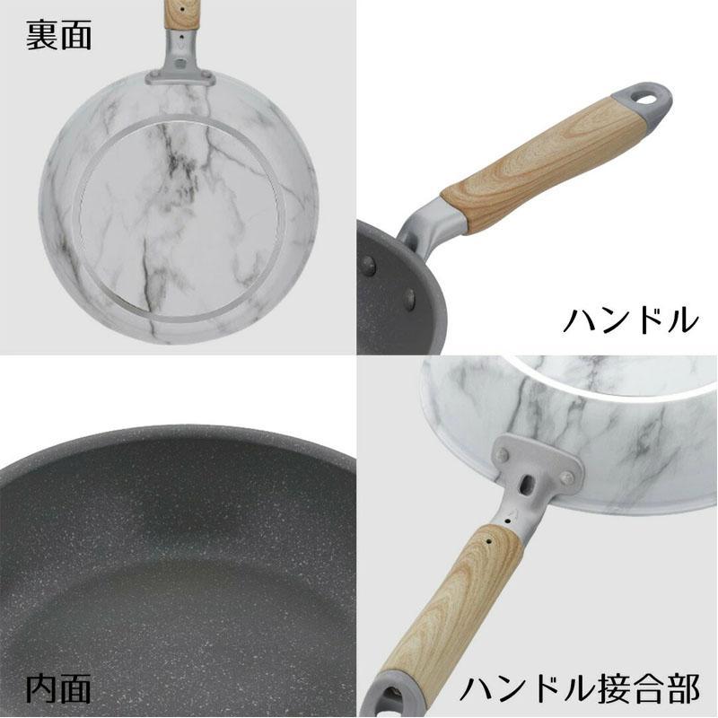 ベストコ 深型フライパン 24cm ガス火専用 ブラック 大理石柄 NX-114 