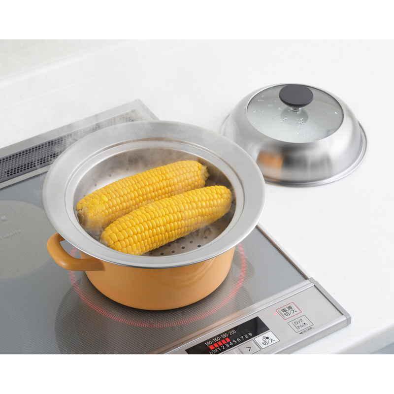 ヨシカワ お鍋用蒸し器 20〜22cm用 ガラス蓋付き 日本製