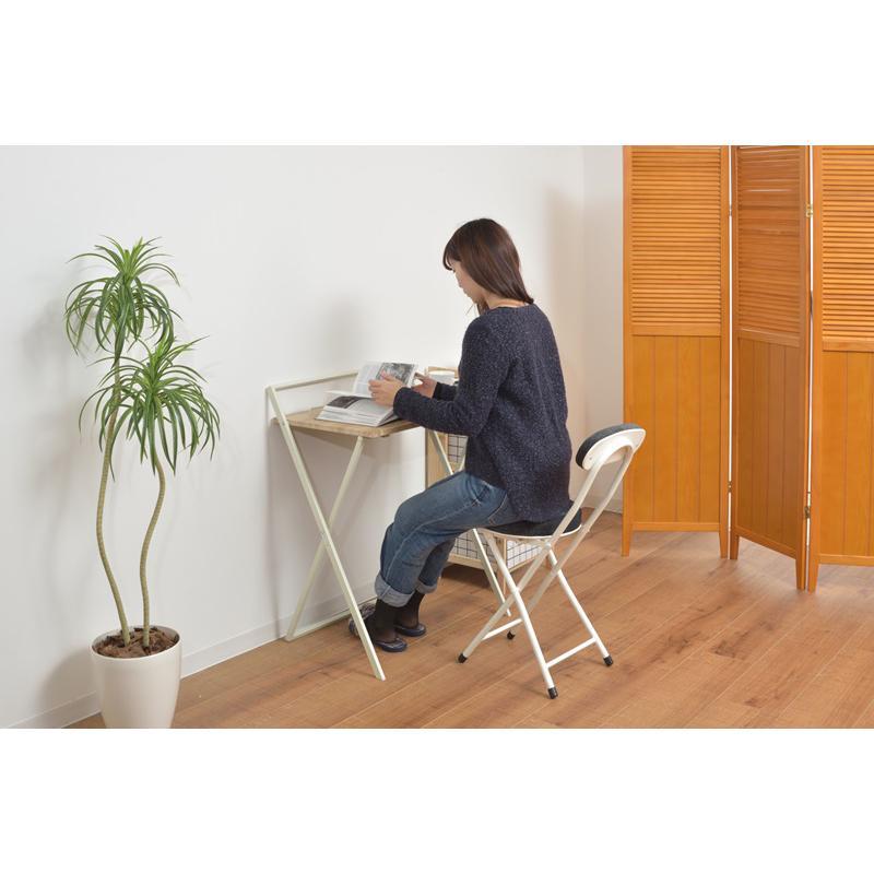 折りたたみデスク おしゃれ 木目 机 作業台 完成品 W64×D45×H79 ホワイト フォールディングデスク PT-780WH 東谷_13