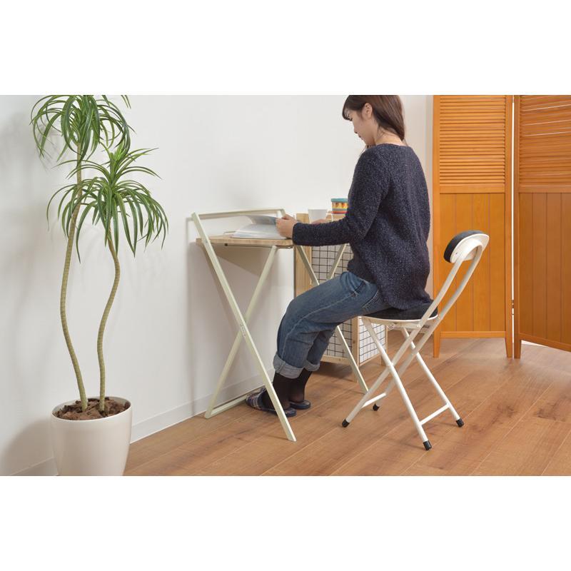 折りたたみデスク おしゃれ 木目 机 作業台 完成品 W64×D45×H79 ホワイト フォールディングデスク PT-780WH 東谷_2