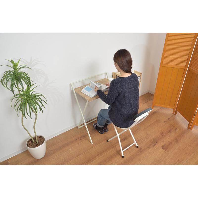 折りたたみデスク おしゃれ 木目 机 作業台 完成品 W64×D45×H79 ホワイト フォールディングデスク PT-780WH 東谷_3