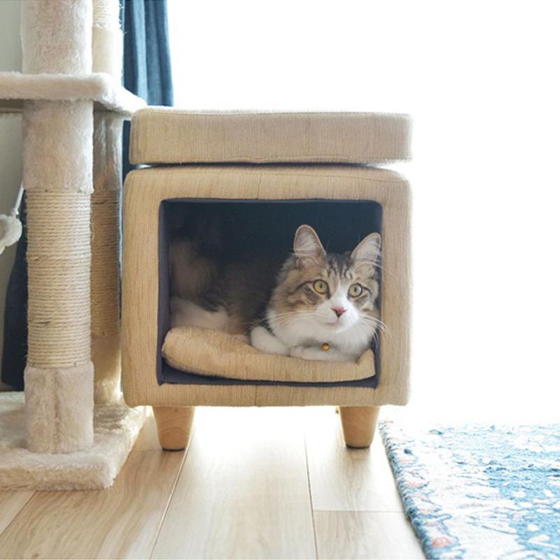 猫ちぐら イス スツール キャットハウス 完成品 W35×D35×H41 ベージュ 