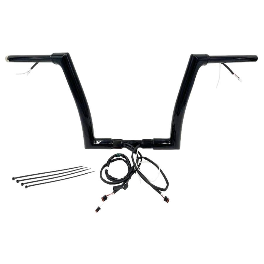 2015 ロードグライド 1.5インチ フラットトップハンドルバー プラグアンドプレイキット 12インチ グロスブラック Fat