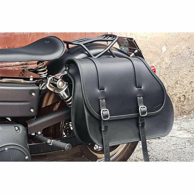 エンズクオイオ Middle Dyna レザーサドルバッグ 29.5L (ブラック 
