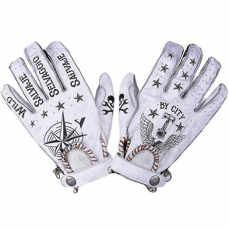 SECOND MAN TATTOO 2 レザーグローブ ホワイト バイ シティ : HD