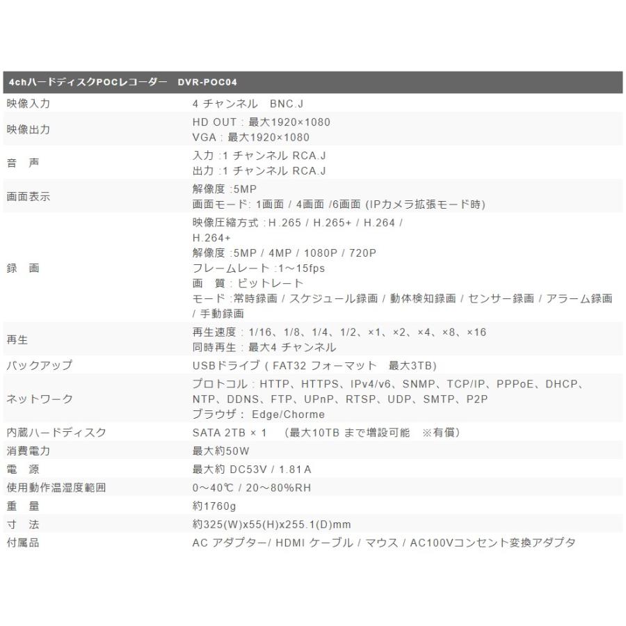 防犯カメラ レコーダー 録画機 DVR XVR POC ワンケーブル対応 AHD 3年