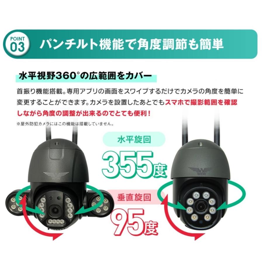 防犯カメラ 365万画素 WIFI PTZ 防犯灯カメラ 屋外 SDカード録画 ワイヤレス 夜間監視 WTW-EGDRY1799PT ゴマちゃん3 Plus 塚本無線｜hdc｜04