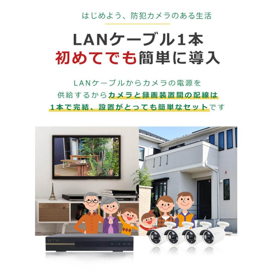 防犯カメラ モニター セット 監視カメラ PoE給電 XPoE 電源不要