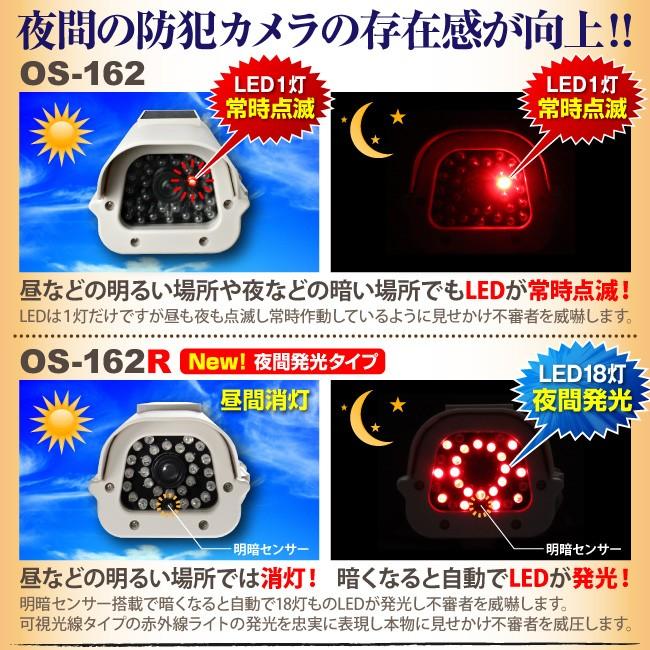 ダミーカメラ ソーラーバッテリー付ボックス型 (OS-162R) アイボリーLEDランプが夜間自動発光防雨 赤外線タイプ｜hdc｜02